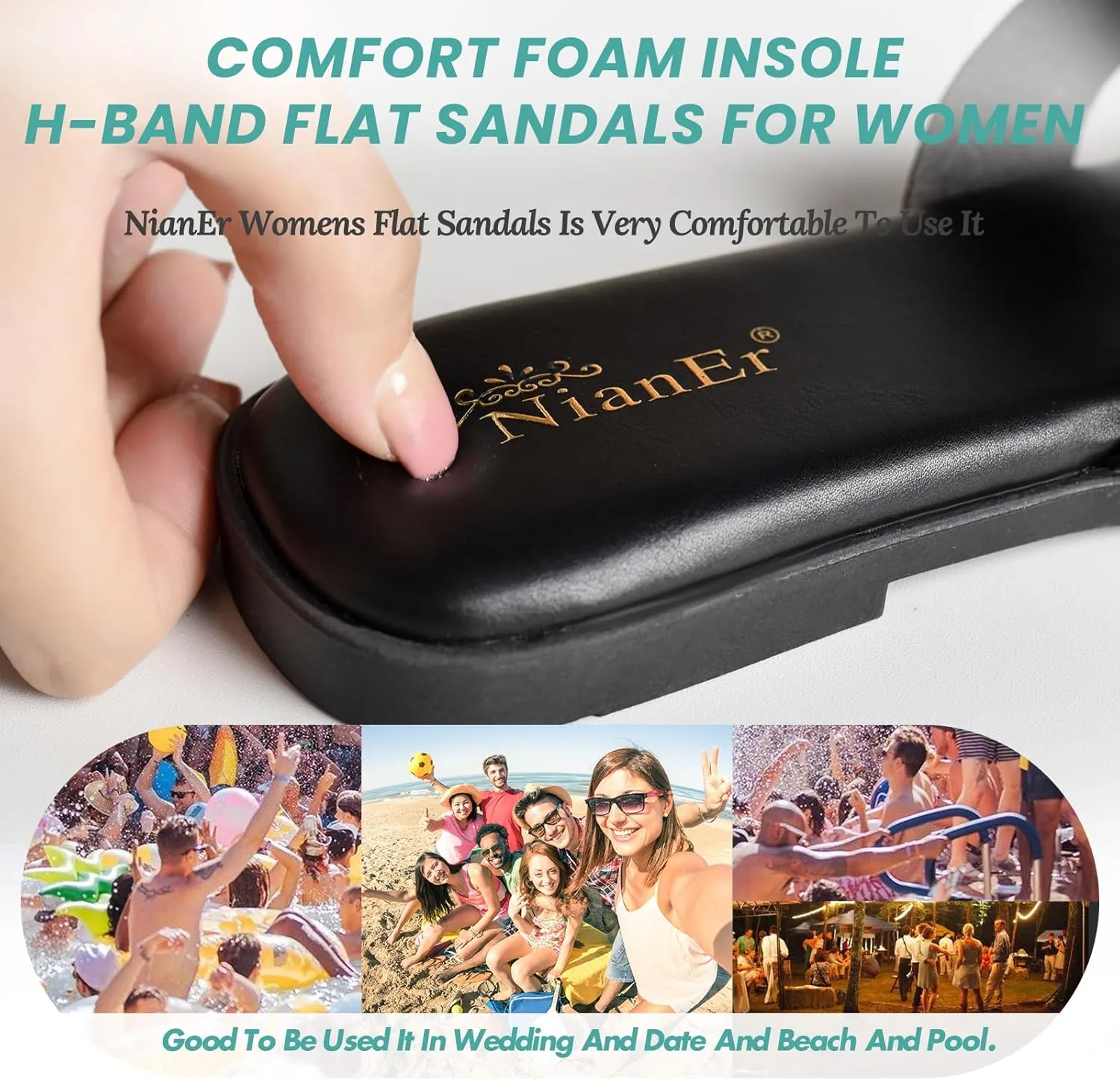 Cute Flat overcome provincialism intestine pancreas inspector Slides NianEr Womens Microfiber Leather Comfort Foam Rhinestone Glitter Sparkly Dress Flip Flop Sandals Summer 