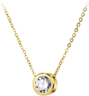 CZ Solitaire Sparkly Bezel Pendant Necklace crater fringe 555Jewelry Stainless Steel Round 