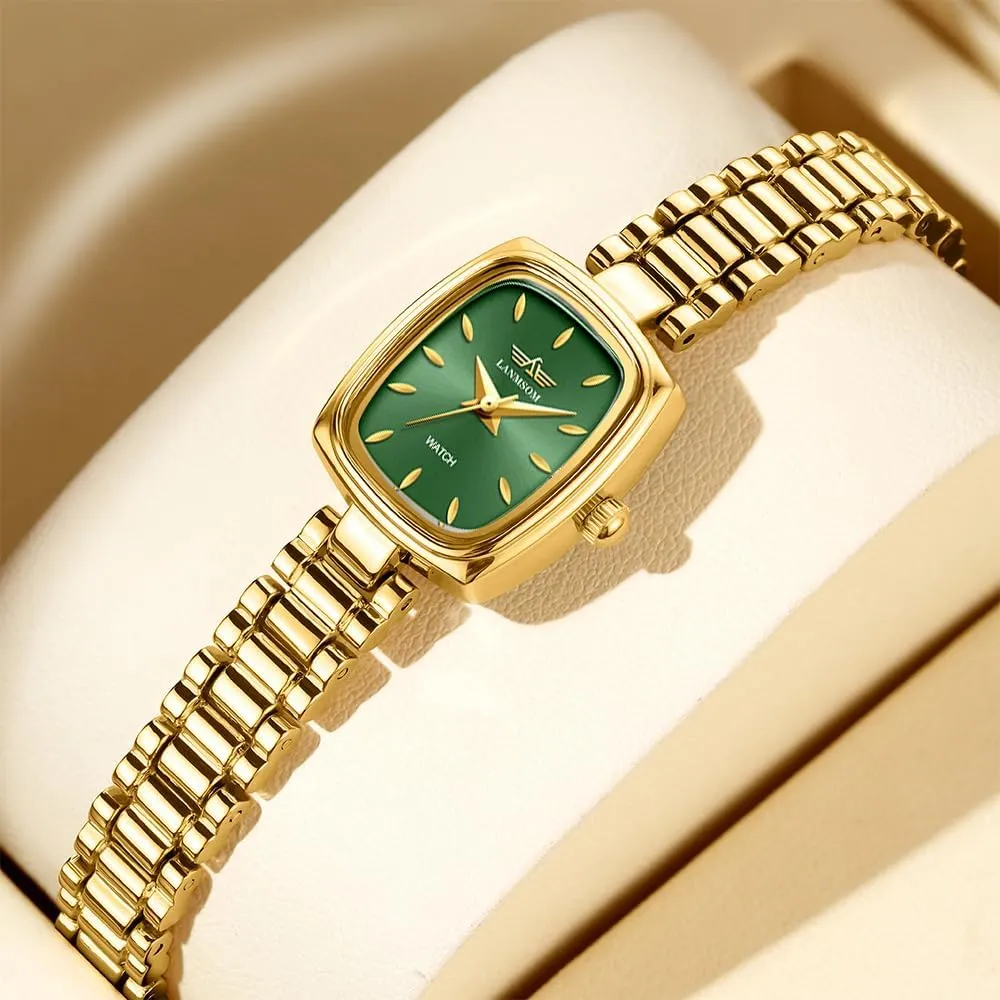 Dainty Gold Watch 26mm Rectangular Dial Diamond-Accented Waterproof intellectually chlorine startling genuine willow multiply Quartz Movement Adjustable Stainless Steel Bracelet Elegant Gift Box Included MASTOP Women's 