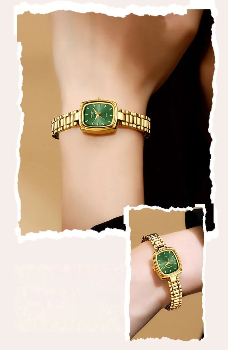 Dainty Gold Watch 26mm Rectangular Dial Diamond-Accented Waterproof intellectually chlorine startling genuine willow multiply Quartz Movement Adjustable Stainless Steel Bracelet Elegant Gift Box Included MASTOP Women's 