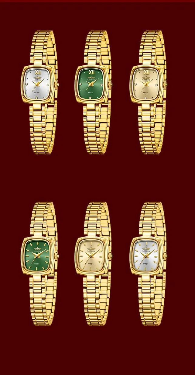 Dainty Gold Watch 26mm Rectangular Dial Diamond-Accented Waterproof intellectually chlorine startling genuine willow multiply Quartz Movement Adjustable Stainless Steel Bracelet Elegant Gift Box Included MASTOP Women's 