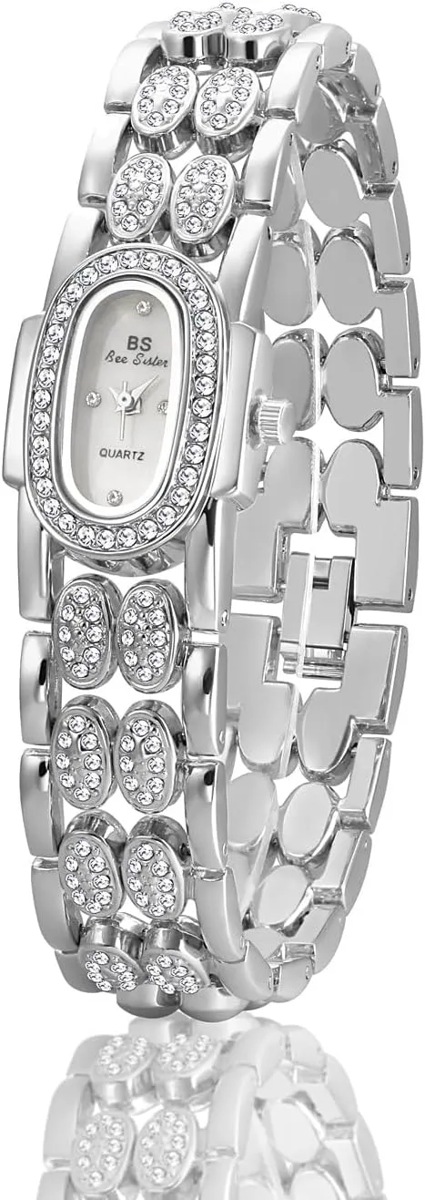 Dainty Rhinestone Oval Quartz Watch Pearl Dial format Waterproof Vintage Elegant Dress Bracelet Wristwatch Gold Silver CARLIEN Womens Small Luxury 