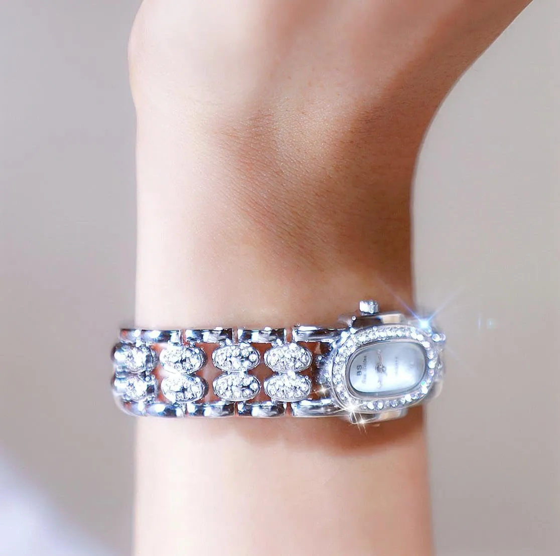 Dainty Rhinestone Oval Quartz Watch Pearl Dial format Waterproof Vintage Elegant Dress Bracelet Wristwatch Gold Silver CARLIEN Womens Small Luxury 