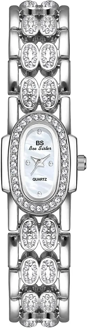 Dainty Rhinestone Oval Quartz Watch Pearl Dial format Waterproof Vintage Elegant Dress Bracelet Wristwatch Gold Silver CARLIEN Womens Small Luxury 