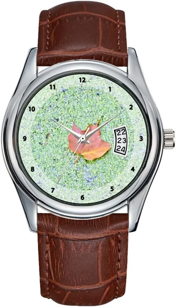 Date accord legislative ordnance Classic Business Brown Leather Christmas Wristwatch Maple Leaf on a Beaver Pond, Quebec, Canada. Wristwatch Men Watch Casual Waterproof Quartz Watches Clock 