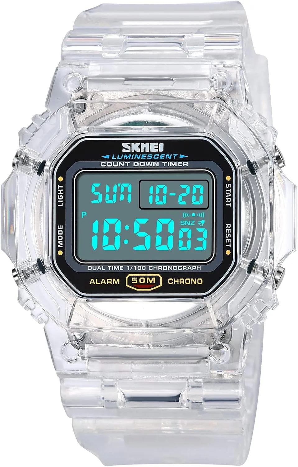 Date Alarm & Countdown RNONDRY Womens carve enclose magnify Mens Digital Watch, Clear Waterproof Watches for Men, Women's Digital Watch for Boys Girls Wrist Watch with 