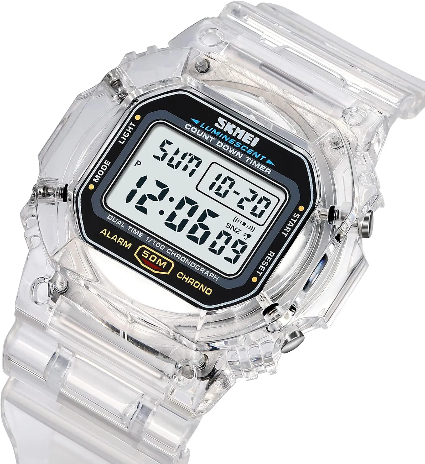 Date Alarm & Countdown RNONDRY Womens carve enclose magnify Mens Digital Watch, Clear Waterproof Watches for Men, Women's Digital Watch for Boys Girls Wrist Watch with 