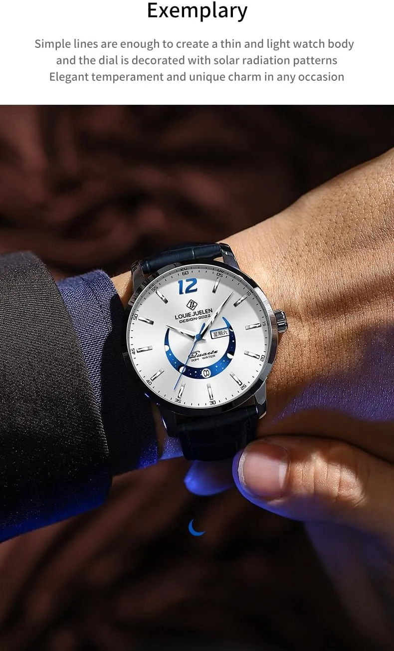 Date Analog Display Men's Gift Men's Fashion Wristwatch batter Business Watch for Men Leather Strap Casual Quartz Watches Luminous 