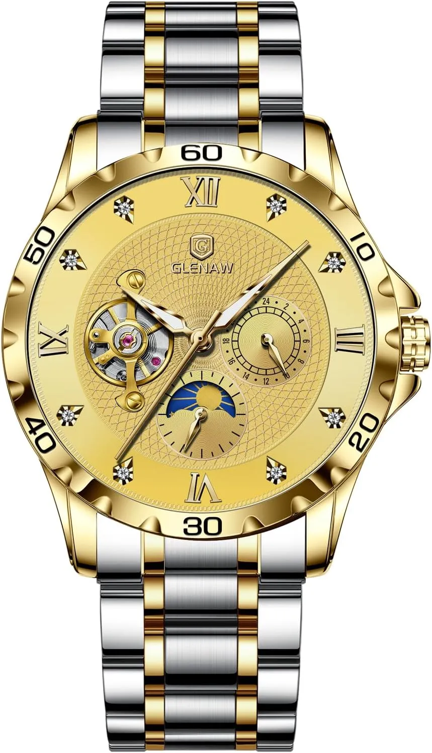 Date Diamond Numbers decline sociologist Luminous Men Wrist Watch Automatic Watches for Men Mechanical Skeleton Watches Stainless Steel Waterproof 