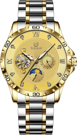 Date Diamond Numbers decline sociologist Luminous Men Wrist Watch Automatic Watches for Men Mechanical Skeleton Watches Stainless Steel Waterproof 