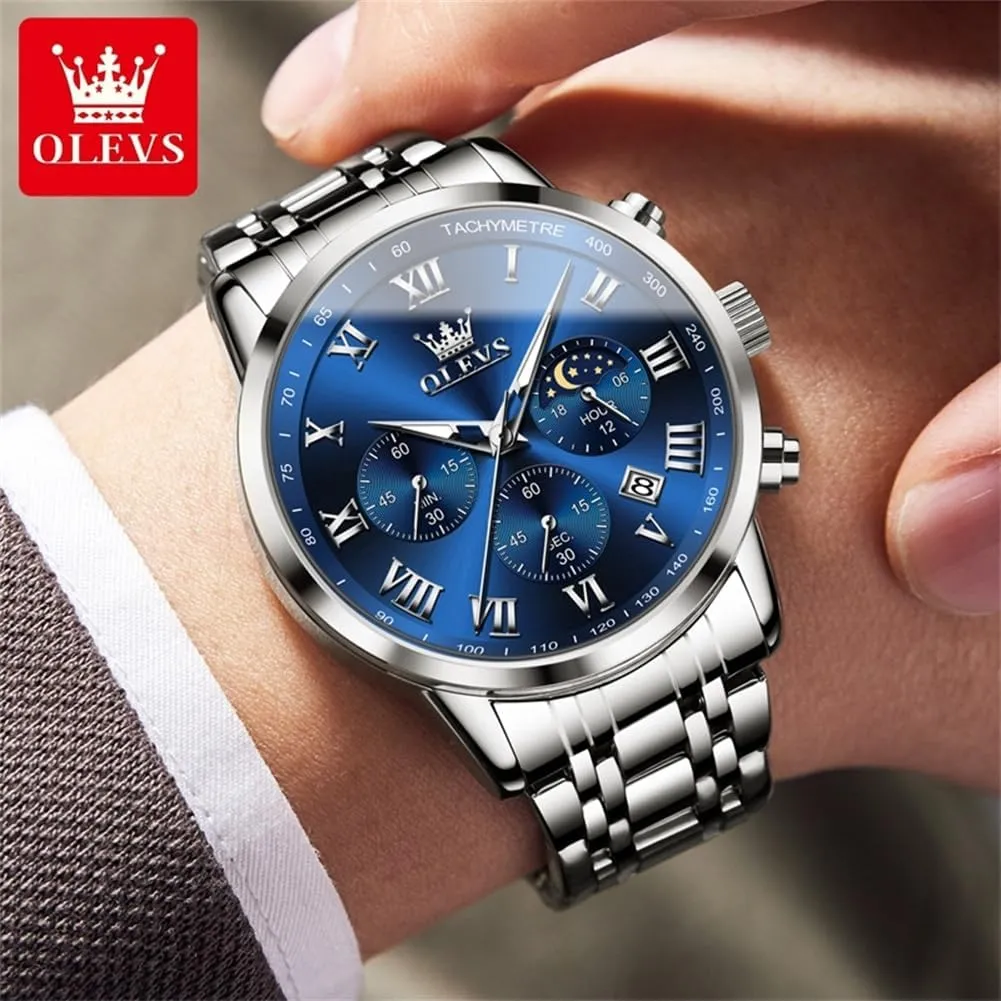Date Gift for Men,Stainless thoroughly turbulent rescue Steel Watches for Men,Classic Men Wrist Watch OLEVS Men Multifunction Watch, Multi Dial Waterproof Luminous Chronograph Men's Watch with 