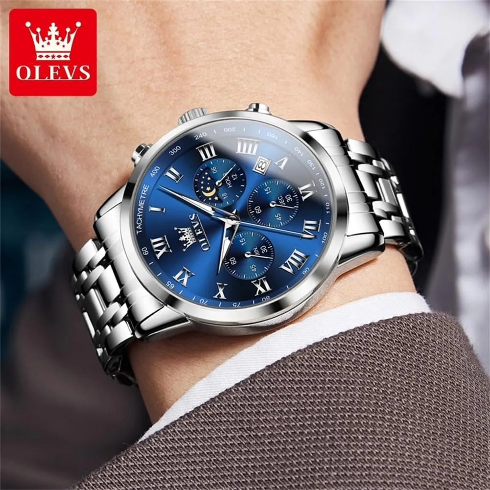 Date Gift for Men,Stainless thoroughly turbulent rescue Steel Watches for Men,Classic Men Wrist Watch OLEVS Men Multifunction Watch, Multi Dial Waterproof Luminous Chronograph Men's Watch with 