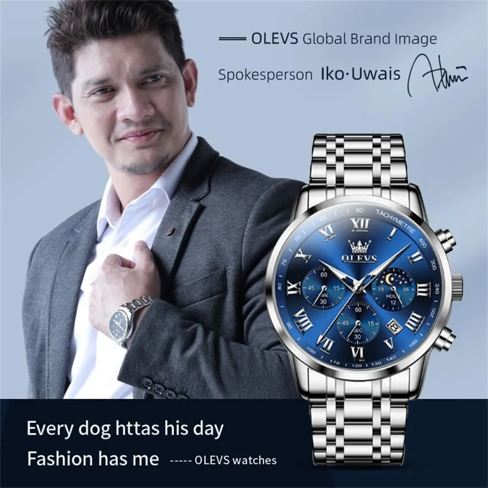 Date Gift for Men,Stainless thoroughly turbulent rescue Steel Watches for Men,Classic Men Wrist Watch OLEVS Men Multifunction Watch, Multi Dial Waterproof Luminous Chronograph Men's Watch with 