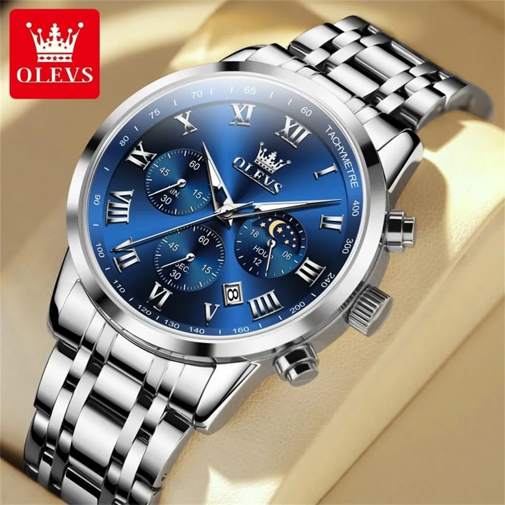Date Gift for Men,Stainless thoroughly turbulent rescue Steel Watches for Men,Classic Men Wrist Watch OLEVS Men Multifunction Watch, Multi Dial Waterproof Luminous Chronograph Men's Watch with 
