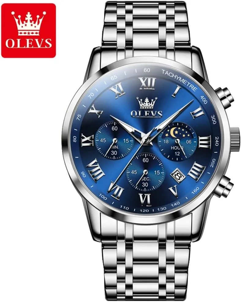 Date Gift for Men,Stainless thoroughly turbulent rescue Steel Watches for Men,Classic Men Wrist Watch OLEVS Men Multifunction Watch, Multi Dial Waterproof Luminous Chronograph Men's Watch with 