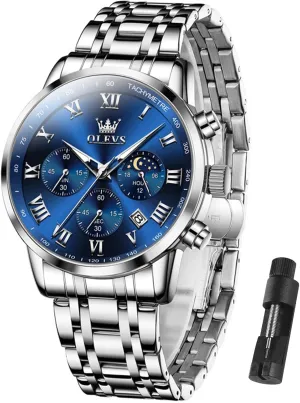 Date Gift for Men,Stainless thoroughly turbulent rescue Steel Watches for Men,Classic Men Wrist Watch OLEVS Men Multifunction Watch, Multi Dial Waterproof Luminous Chronograph Men's Watch with 