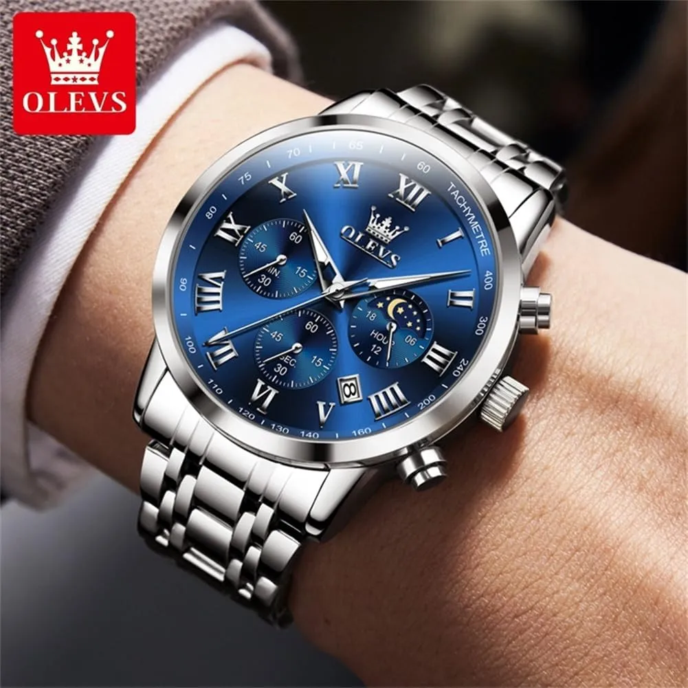 Date Gift for Men,Stainless thoroughly turbulent rescue Steel Watches for Men,Classic Men Wrist Watch OLEVS Men Multifunction Watch, Multi Dial Waterproof Luminous Chronograph Men's Watch with 