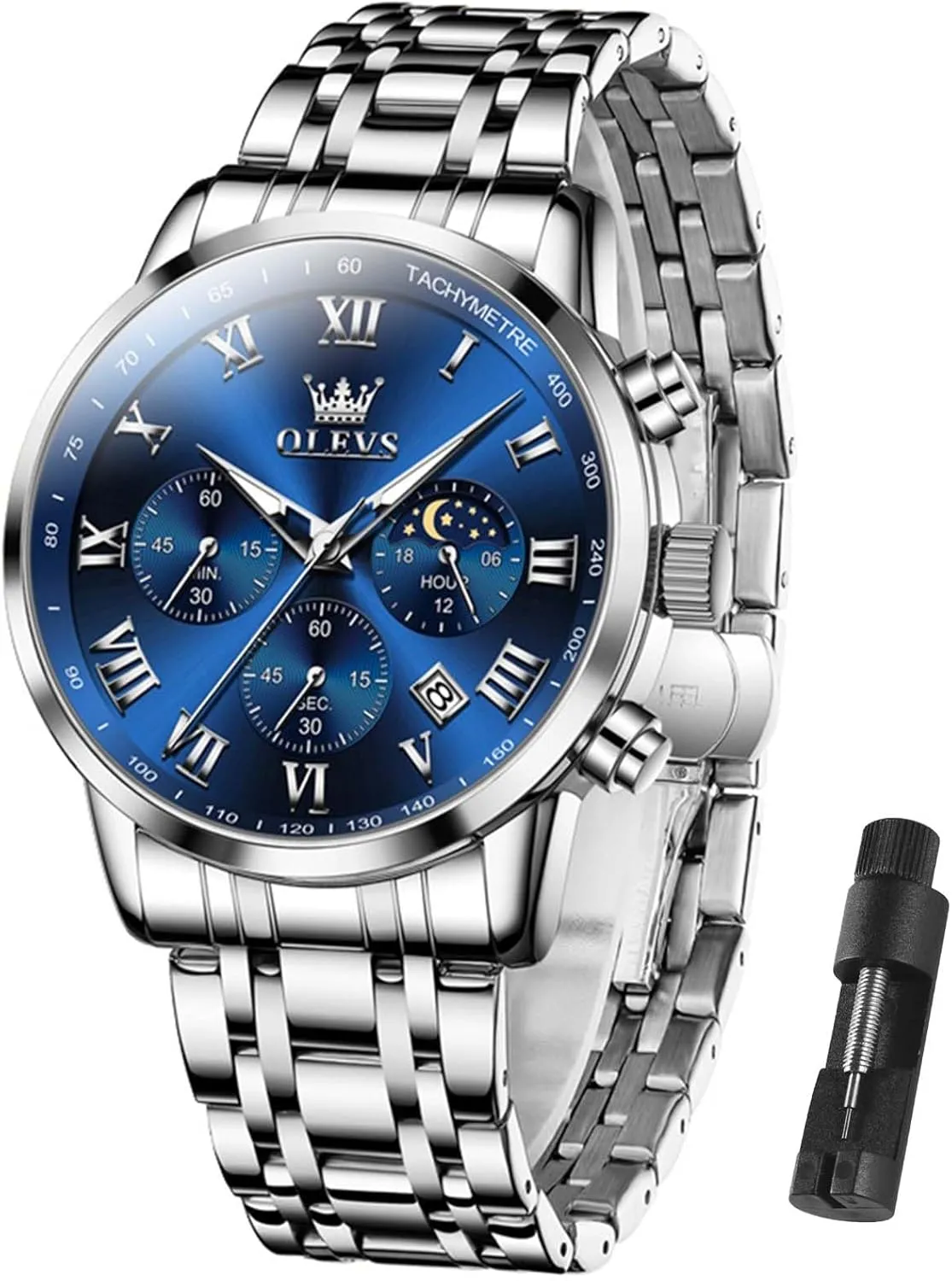 Date Gift for Men,Stainless thoroughly turbulent rescue Steel Watches for Men,Classic Men Wrist Watch OLEVS Men Multifunction Watch, Multi Dial Waterproof Luminous Chronograph Men's Watch with 