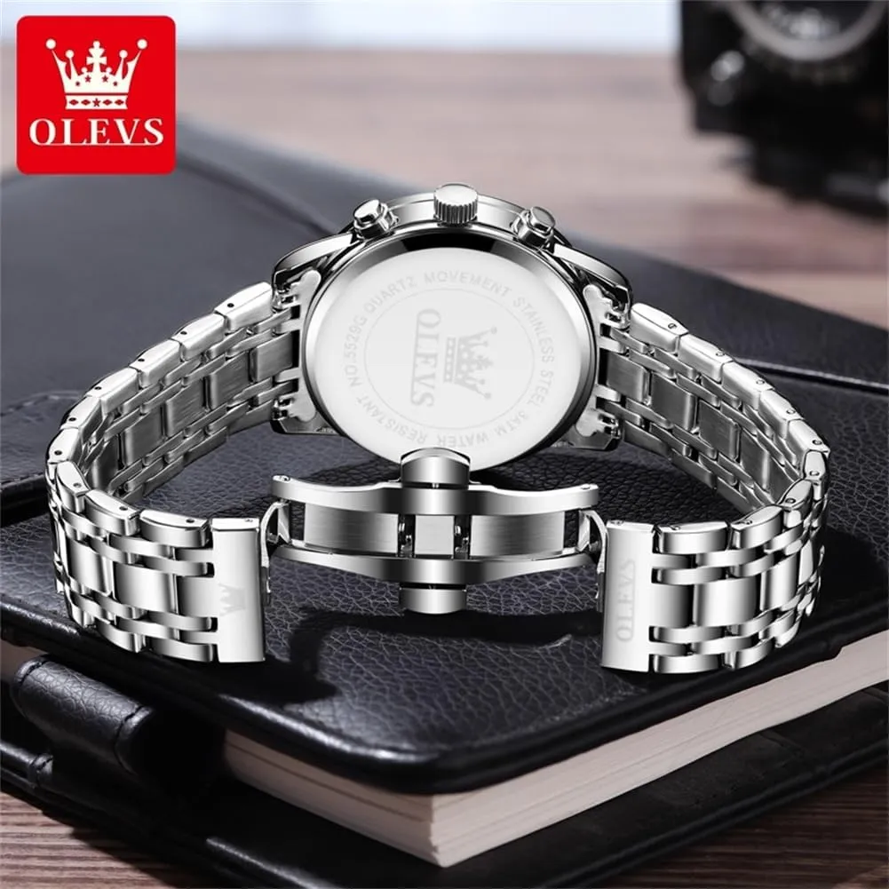 Date Gift for Men,Stainless thoroughly turbulent rescue Steel Watches for Men,Classic Men Wrist Watch OLEVS Men Multifunction Watch, Multi Dial Waterproof Luminous Chronograph Men's Watch with 