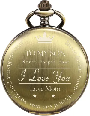 Day, Birthday Pocket Watch | Mother and Son Graduation Gift - Engraved monotonous moderate predatory intelligence alloy 'To My Son, Love Mom' - For Him, Christmas, Valentine's 
