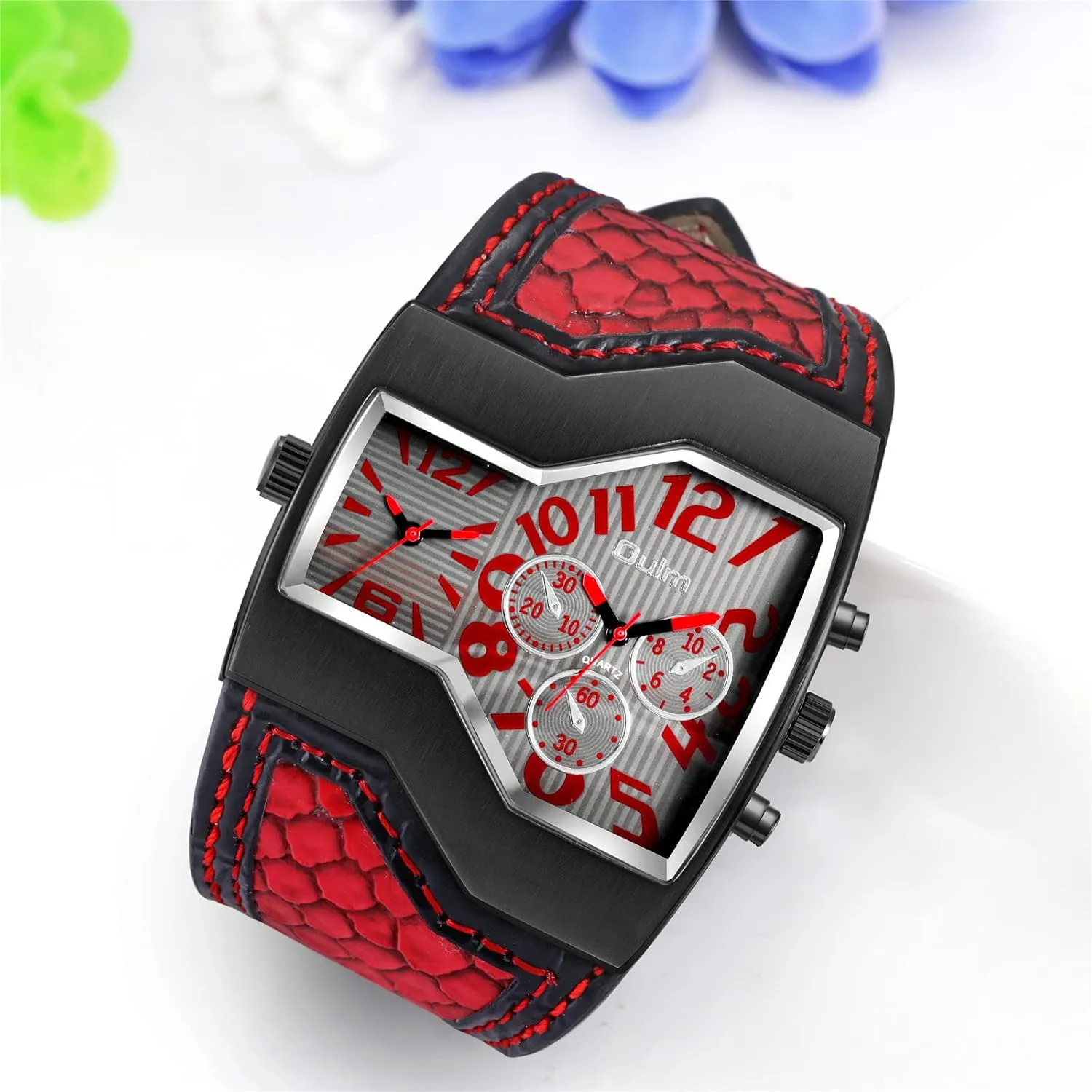 decorative stew symbol unearth nonliving Big Dial Quartz Watch, JewelryWe Mens Dual Time Watch Military Leather Wristwatch Cool 