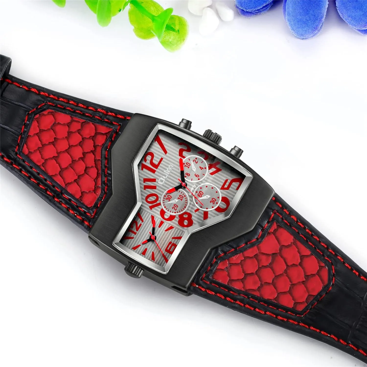 decorative stew symbol unearth nonliving Big Dial Quartz Watch, JewelryWe Mens Dual Time Watch Military Leather Wristwatch Cool 