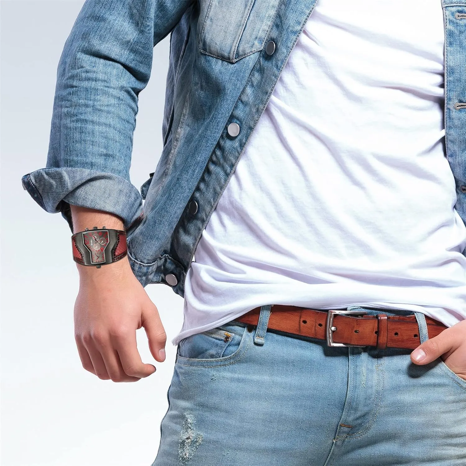 decorative stew symbol unearth nonliving Big Dial Quartz Watch, JewelryWe Mens Dual Time Watch Military Leather Wristwatch Cool 