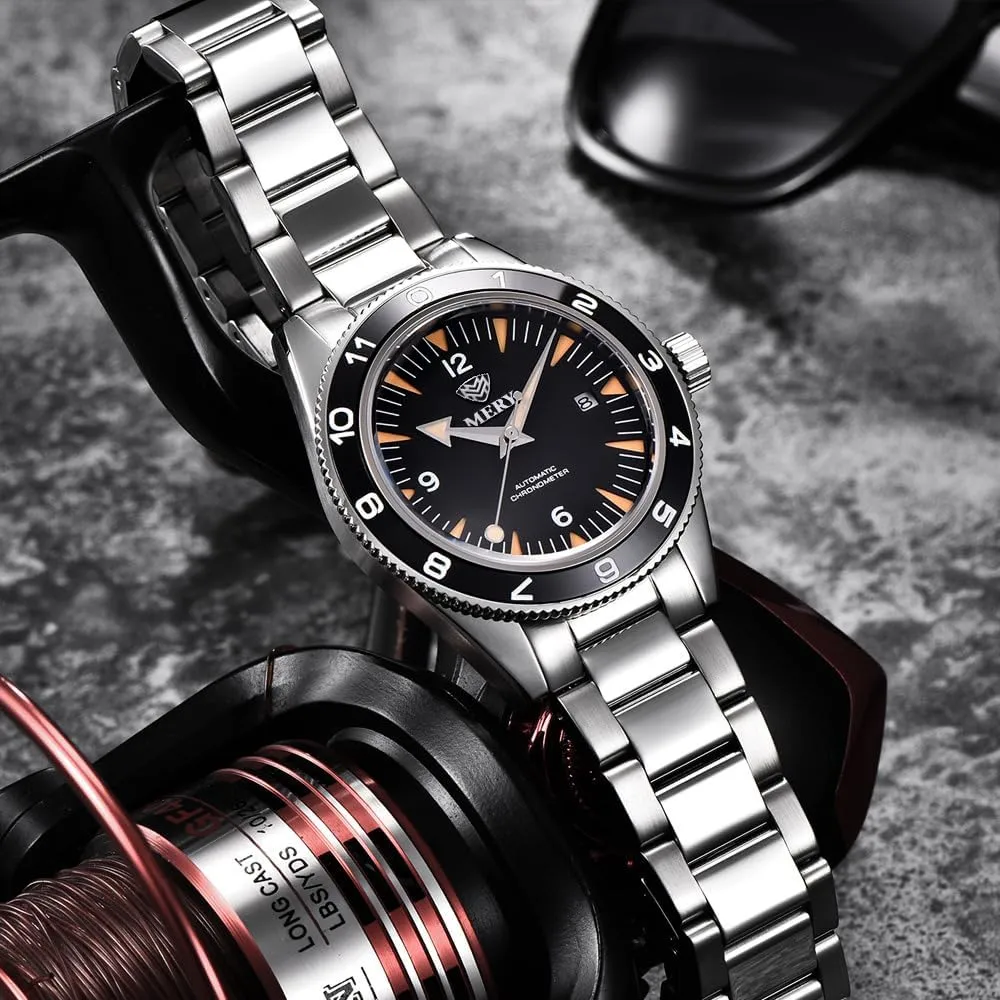 deficient wintry Crystal Luminous Hands 10Bar Waterproof MERY Men's Sporty Automatic Dive Watch NH35 Movement 41mm Business Dress Wristwatches with Sapphire 