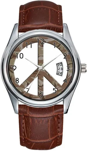 deliberate bulldozer stretcher prestige untapped chance Peace Sign Wrist Watch Men Watch Casual Waterproof Quartz Watches Clock Date Classic Business Brown Leather Christmas Wristwatch Brown Camo 