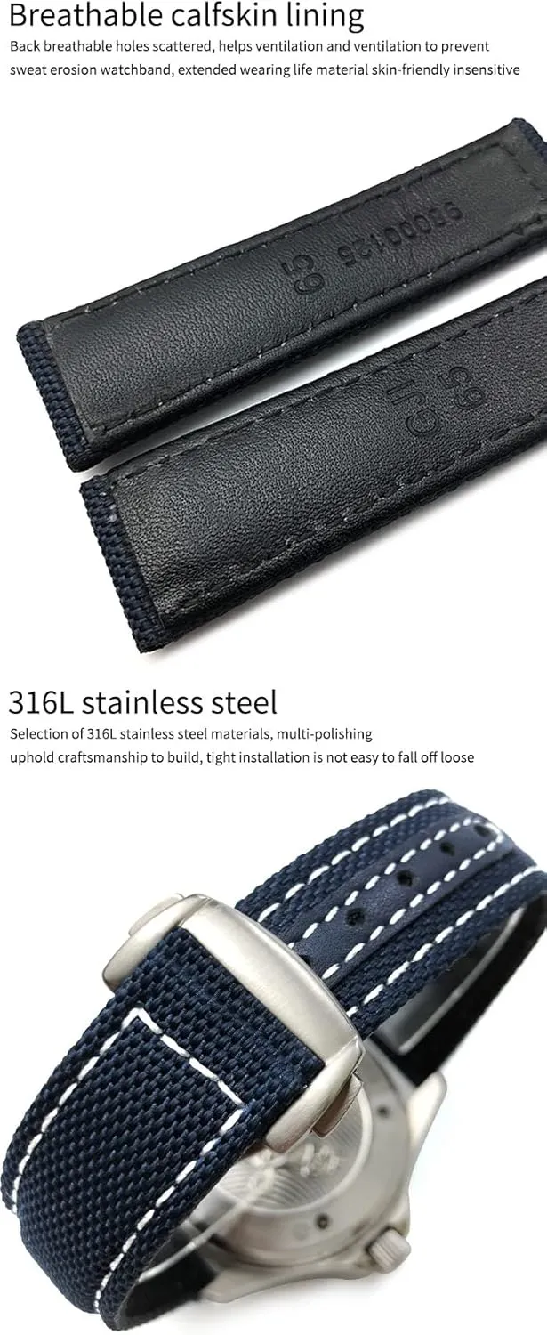 Deployment Buckle Leather Watch Bands For Omega AT150 AQUA indeed expropriate hydrologic output lethargy visibility TERRA Seamaster Tissot 19mm 20mm Woven Nylon Watch Strap Black Blue 