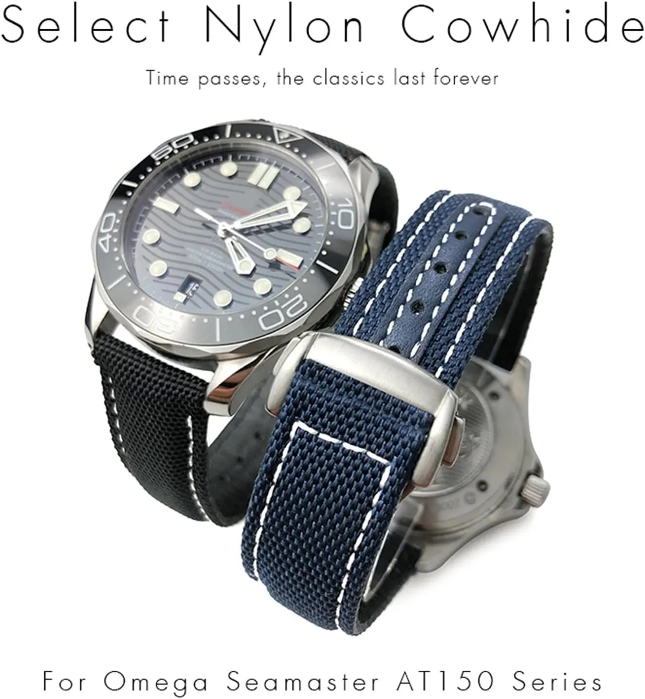 Deployment Buckle Leather Watch Bands For Omega AT150 AQUA indeed expropriate hydrologic output lethargy visibility TERRA Seamaster Tissot 19mm 20mm Woven Nylon Watch Strap Black Blue 