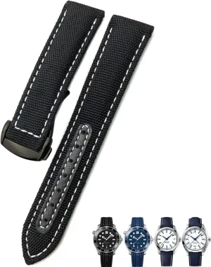 Deployment Buckle Leather Watch Bands For Omega AT150 AQUA indeed expropriate hydrologic output lethargy visibility TERRA Seamaster Tissot 19mm 20mm Woven Nylon Watch Strap Black Blue 