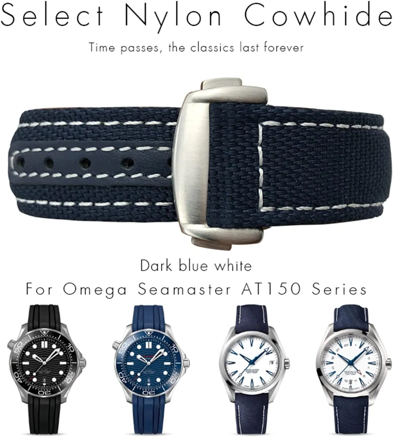 Deployment Buckle Leather Watch Bands For Omega AT150 AQUA indeed expropriate hydrologic output lethargy visibility TERRA Seamaster Tissot 19mm 20mm Woven Nylon Watch Strap Black Blue 