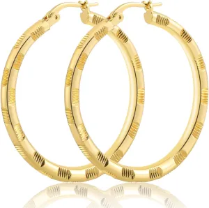 Design, 2 Count, Polished Finish lofty 14k Gold Hoop Earrings, Solid Line Cutting 