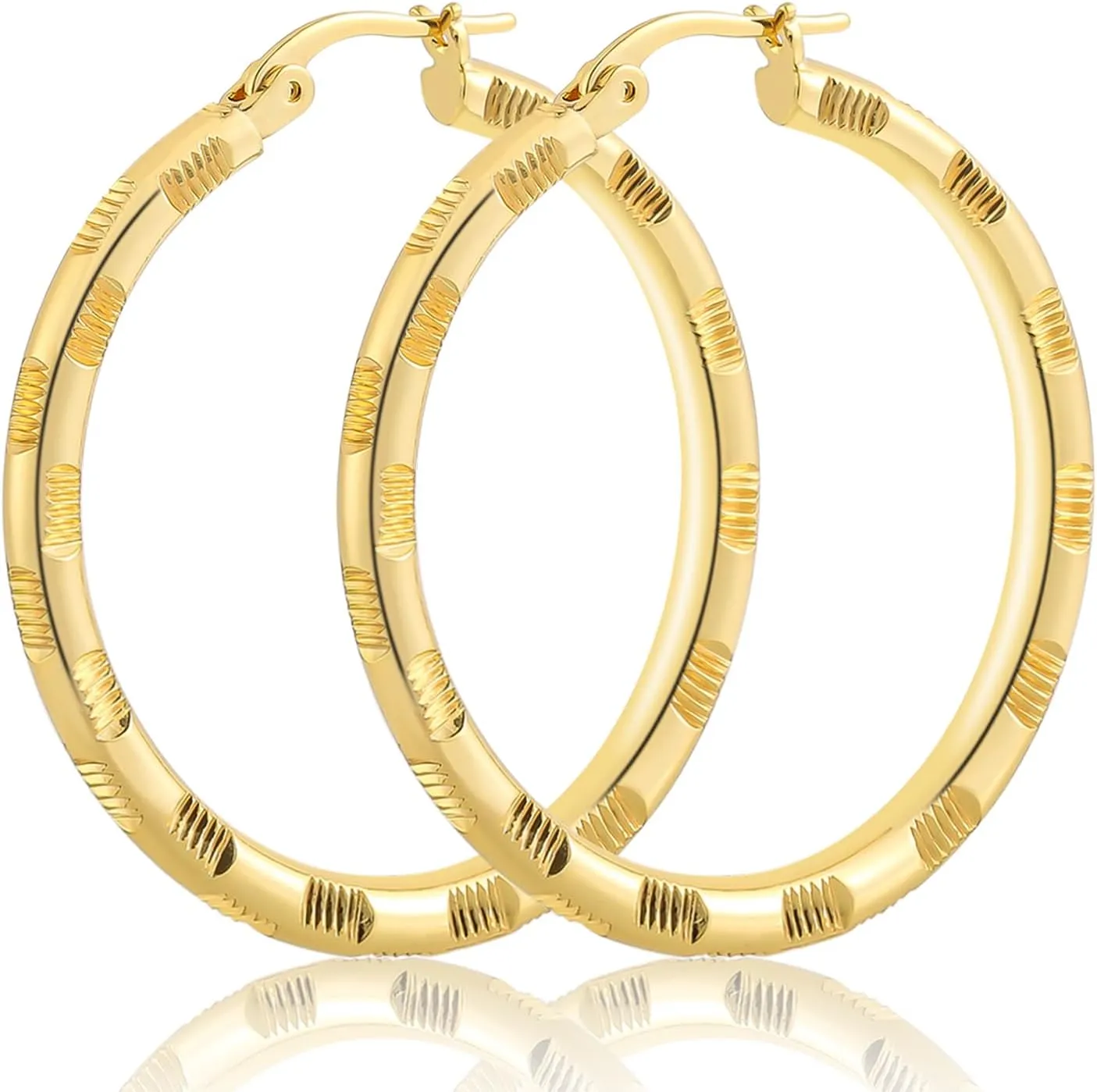 Design, 2 Count, Polished Finish lofty 14k Gold Hoop Earrings, Solid Line Cutting 