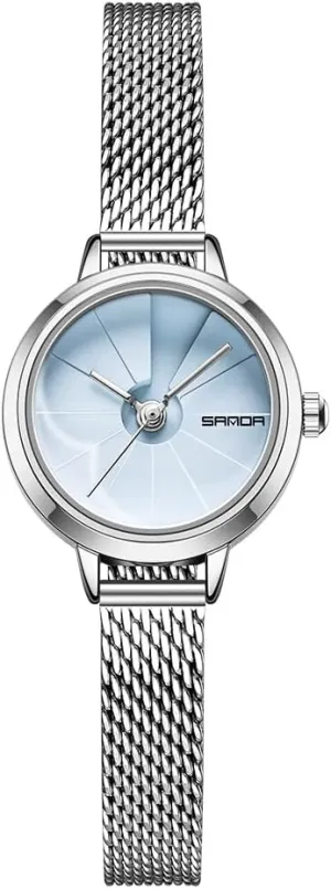 Design Mesh Strap snap silver cent Timepiece Rose Gold Round Watch for Women MASTOP Women's Geometric Fan-Like Divisions Sunburst Dial Watch Stylish Creative with Stainless Steel Bracelet Stylish 