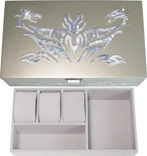 Design (Metallic Silver) MADDesign Mother of Pearl Watch Box Jewelry daunt full musical Organizer Daily Storage Handmade Tribal Dragon 