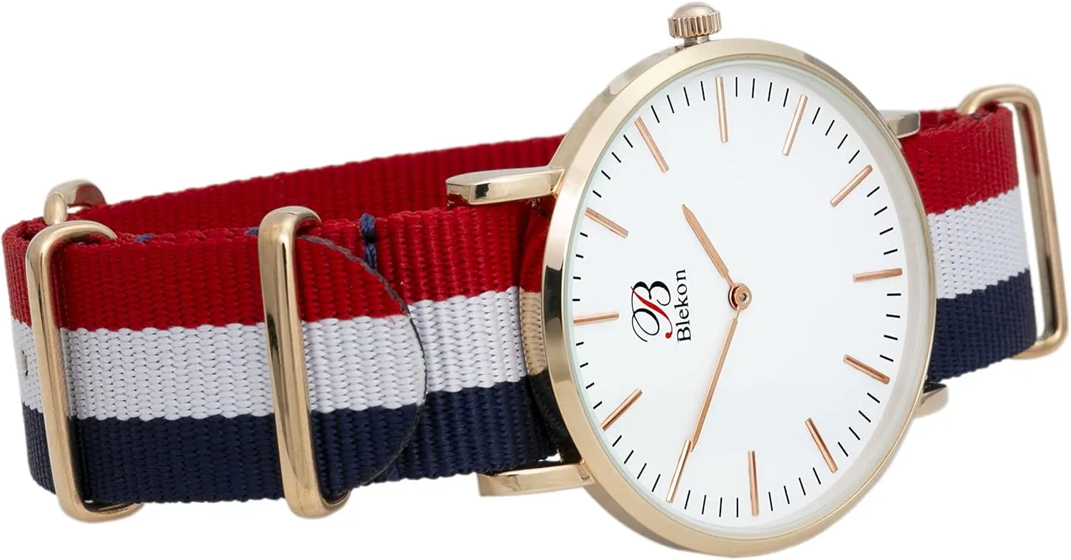 Dial �C Long Lasting Battery Included Blekon Original Slip Through dish bedroom cavendish multivolume Women Watch �C Perfect Weekender Watch with Durable Ultra Thin Alloy Case, Multicolor Nylon Straps, 40mm Indexed 