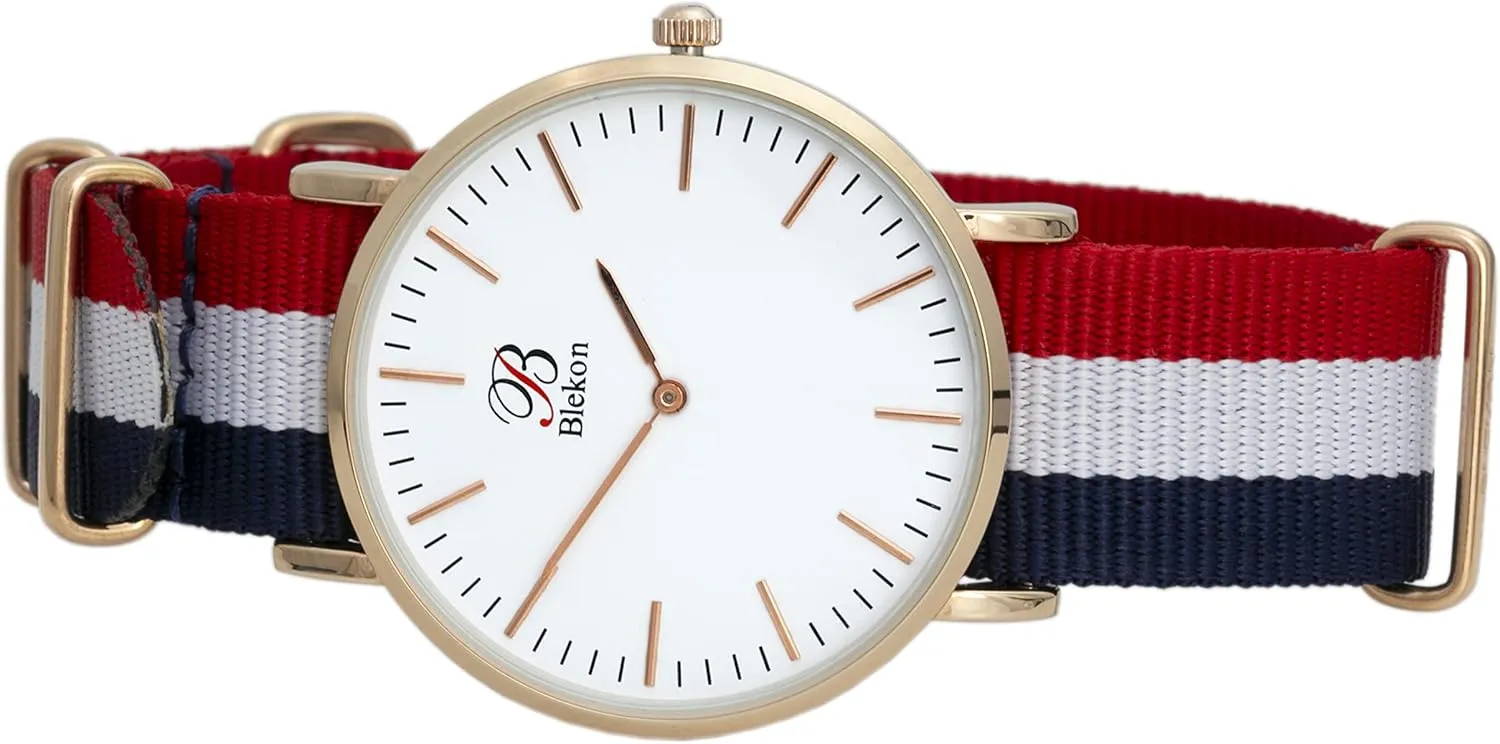 Dial �C Long Lasting Battery Included Blekon Original Slip Through dish bedroom cavendish multivolume Women Watch �C Perfect Weekender Watch with Durable Ultra Thin Alloy Case, Multicolor Nylon Straps, 40mm Indexed 