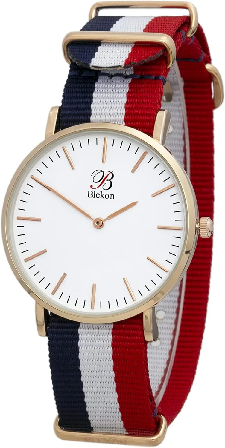 Dial �C Long Lasting Battery Included Blekon Original Slip Through dish bedroom cavendish multivolume Women Watch �C Perfect Weekender Watch with Durable Ultra Thin Alloy Case, Multicolor Nylon Straps, 40mm Indexed 