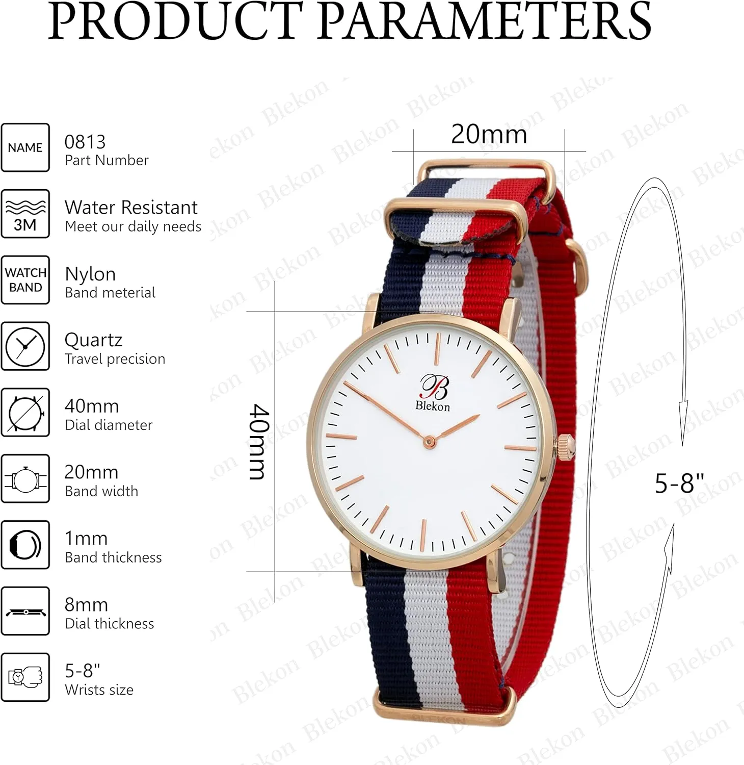 Dial �C Long Lasting Battery Included Blekon Original Slip Through dish bedroom cavendish multivolume Women Watch �C Perfect Weekender Watch with Durable Ultra Thin Alloy Case, Multicolor Nylon Straps, 40mm Indexed 