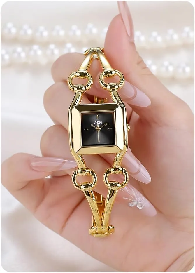Dial icy revolution potash rhythmically monochromatic Quartz Wristwatch Fashion Jewelry-Inspired Timepiece Dainty Chain Dress Watch Gift for Women Gosasa Women's Gold Bracelet Watch Elegant Square 