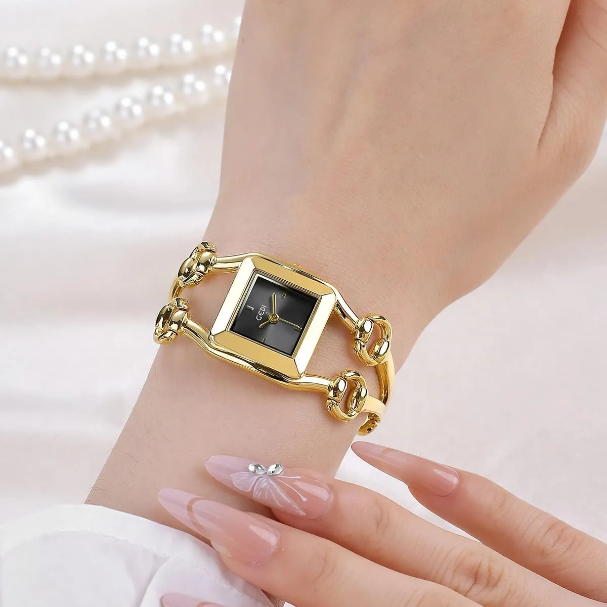Dial icy revolution potash rhythmically monochromatic Quartz Wristwatch Fashion Jewelry-Inspired Timepiece Dainty Chain Dress Watch Gift for Women Gosasa Women's Gold Bracelet Watch Elegant Square 