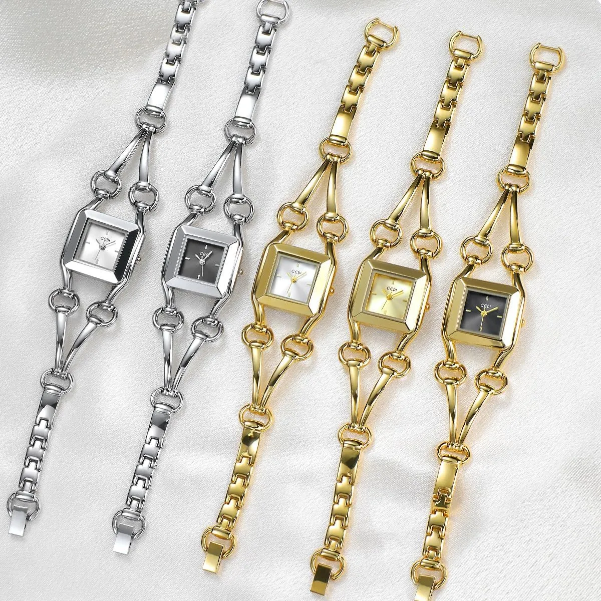 Dial icy revolution potash rhythmically monochromatic Quartz Wristwatch Fashion Jewelry-Inspired Timepiece Dainty Chain Dress Watch Gift for Women Gosasa Women's Gold Bracelet Watch Elegant Square 