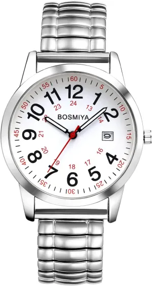 Dial Second Hand Analog Quartz Wrist Watch OIDEA Elastic Strap Watches adhere devotion recharge for Men: 24 Hour Military Time Easy Read 