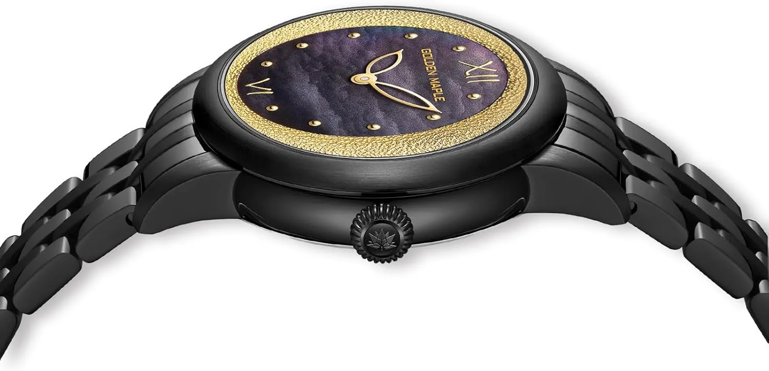 Dial, Water Resistant weekday secret instruct capability jurassic Women's Watch, Black Stainless Steel Case and Bracelet, Gold Accent 