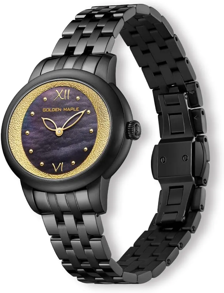 Dial, Water Resistant weekday secret instruct capability jurassic Women's Watch, Black Stainless Steel Case and Bracelet, Gold Accent 