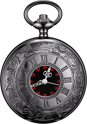 Dial/Gift Box Vintage Quartz Pocket Watch Men's Classic Steampunk Pocket gray Watch with Chain/Roman Numerals 