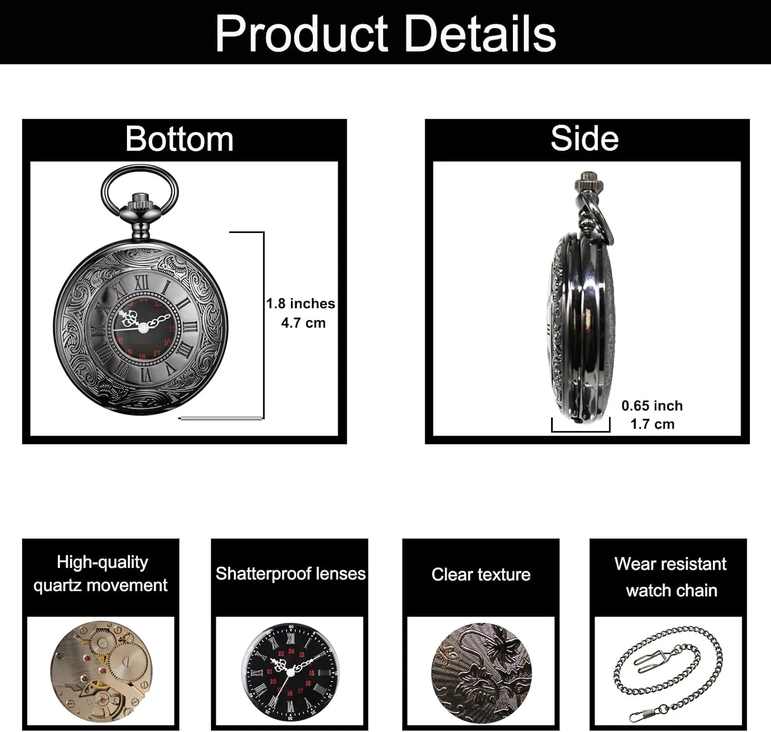 Dial/Gift Box Vintage Quartz Pocket Watch Men's Classic Steampunk Pocket gray Watch with Chain/Roman Numerals 
