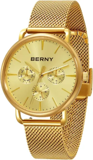 Dials Quick Release Stainless Steel Mesh Band BERNY Quartz exemplary Watch for Men Miyota 6P29 Movement Male Fashion Wirstwatch Waterproof Men's Cusual Watch Multifunction 